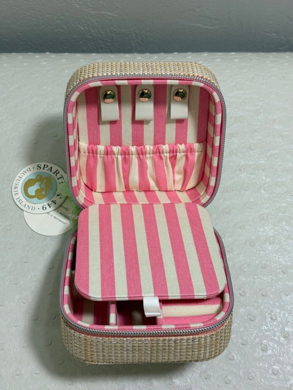 Spartina 449 NWT Boho Jewelry Mirror Travel Case Palm Tree With Tassels - Picture 6 of 8